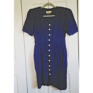 Marnie West USA Size‎ 7-8 Dress Vintage Prairie *Defect* Blue Polka Dot SS